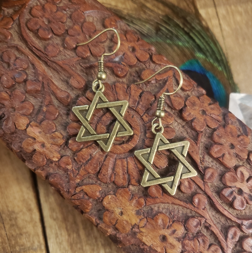 Large Antique Bronze STAR of David earrings Hanukkah Bar Bat Mitzvah Gift idea